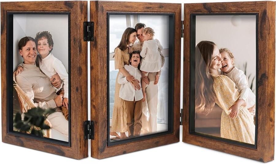 Fotolijsten Collage Bruin 13x18 Drievoudig Opvouwbaar Tafelblad Bureau Display Cadeau Moeder Vriend