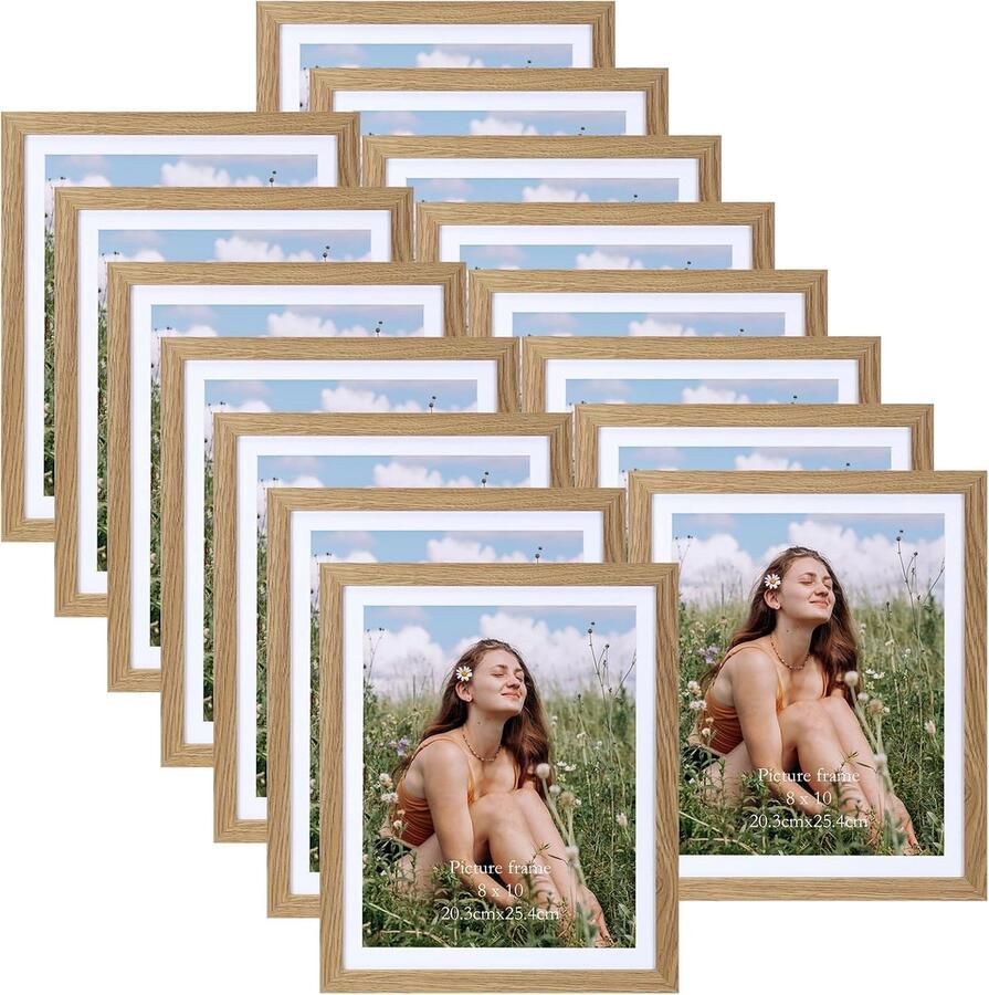 Fotolijst 20 x 25 cm met passe-partout of lijst 23 x 28 cm zonder passe-partout tafel- of wandfotolijst perfect voor kantoorhuis lijst in natuurlijke houtkleur Mdf Set 15