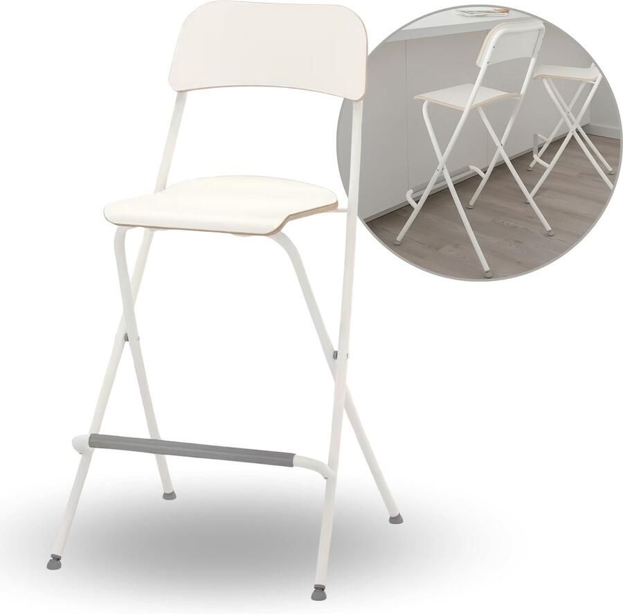 FRANKLIN Witte opvouwbare kruk met rugleuning