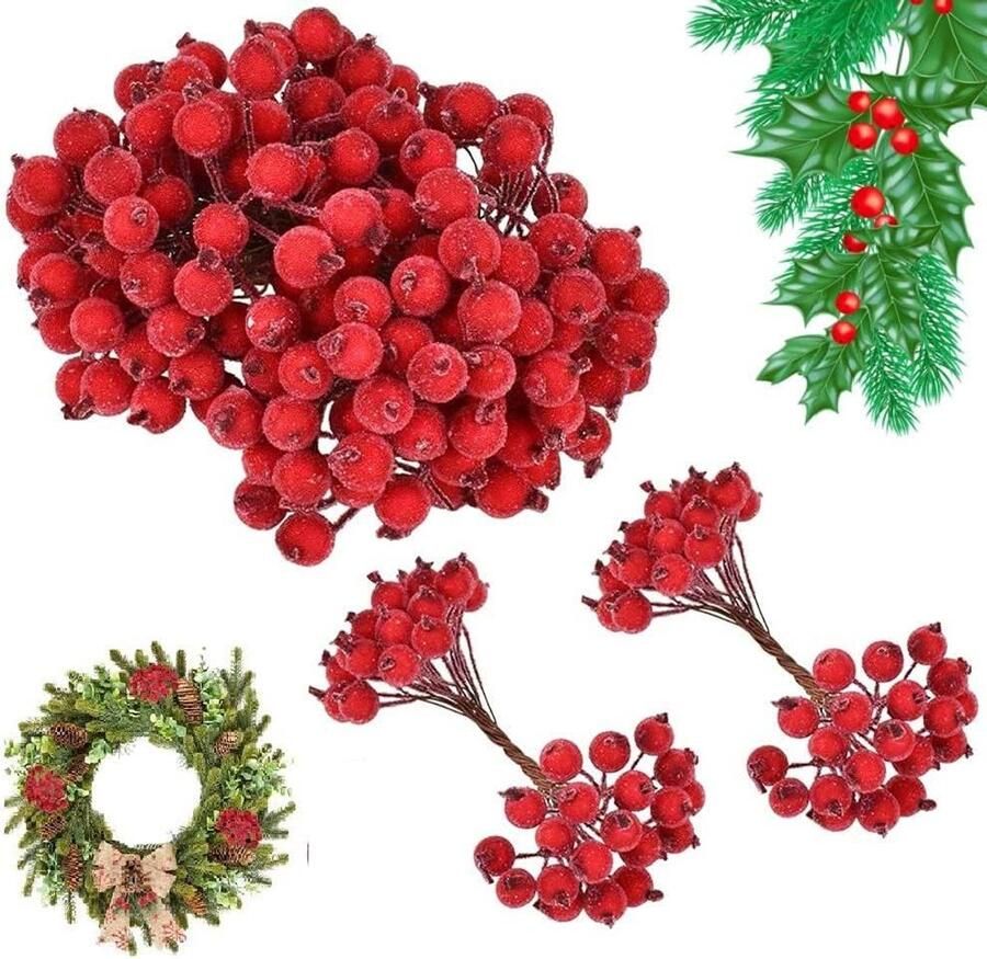 Frosted Kunstmatige Hulst Bessen 400 Stks Decor Mini Kerst Fruit Nep Bessen Plastic bessen voor Kerstboom Tafel Krans Maken