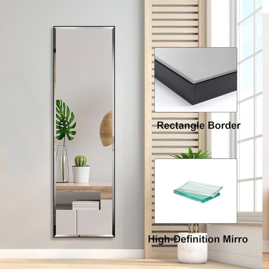 Full-body spiegel 140 x 41 cm zwart frame splinterbescherming grote wandspiegel staande spiegel slaapkamer badkamer woonkamer garderobe