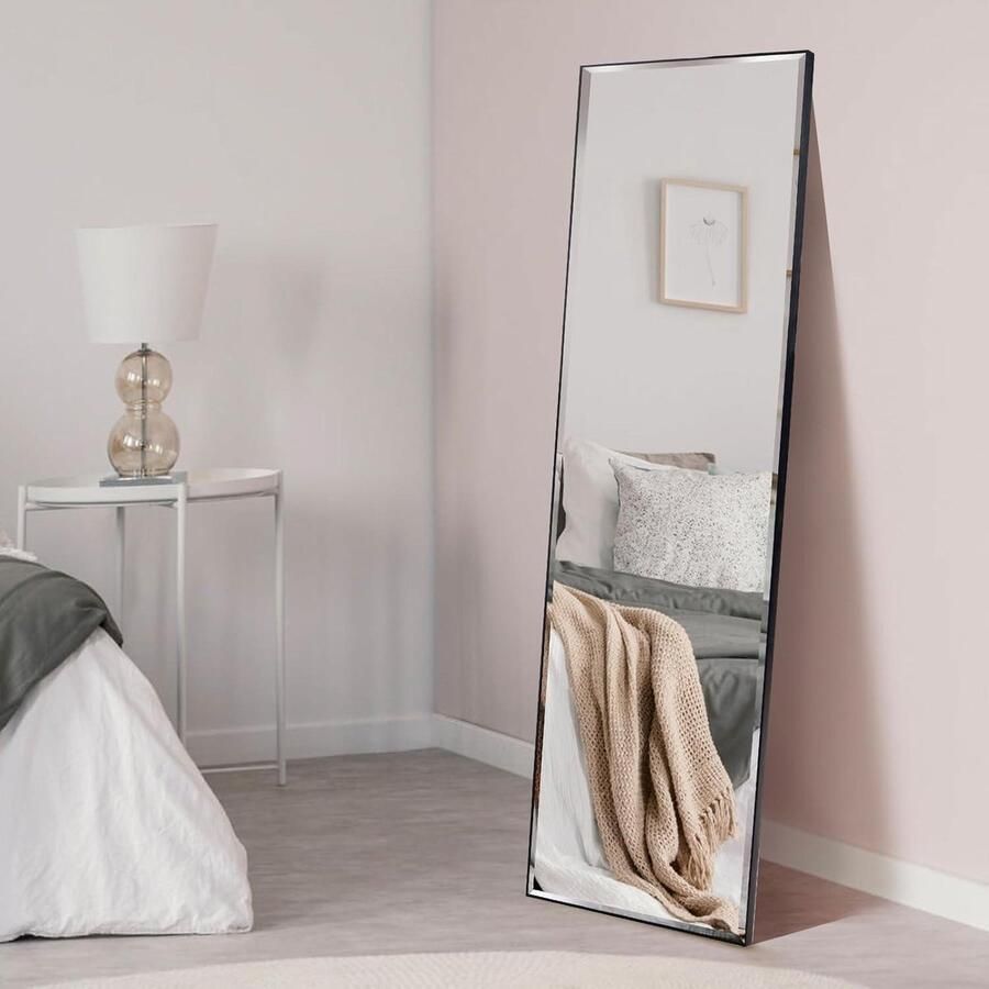 Full-body spiegel 140 x 41 cm zwart frame splinterbescherming grote wandspiegel staande spiegel slaapkamer badkamer woonkamer garderobe