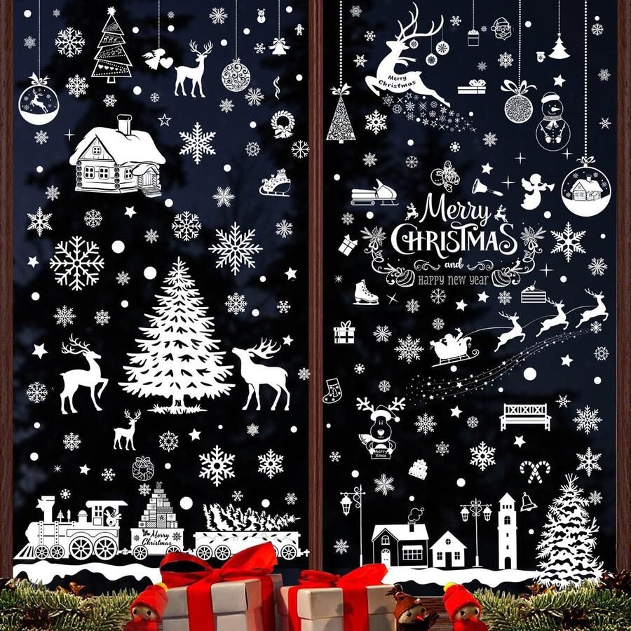 FullJoyHut Kerst Raamstickers 236 stuks Zelfklevende Sneeuwvlok Stickers Raamdecoratie Raamstickers Kerstdecoratie voor Kerst Raamdecoratie Ramen Deuren Vitrine