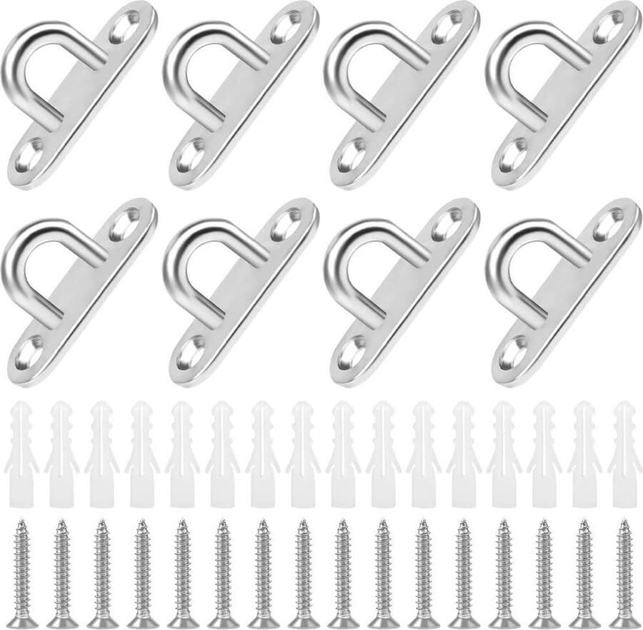 Fumanduo 8 stuks roestvrijstalen oogplaat met oogje oogplaat oblong pad 5 mm duurzame wandhouder klemhaak bevestigingshaken dekplaat mastplaat voor zonnezeil bokszak houdt tot 40 kg 16