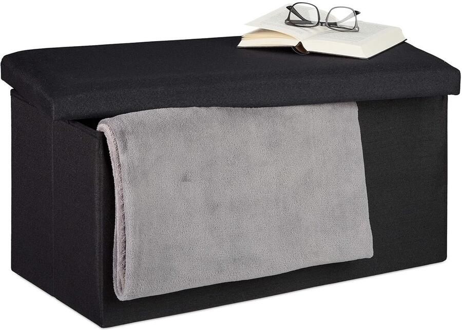 Functionele halbank met opbergruimte Zwart 1 stuk Linnen look 38x76 5x38 5 cm