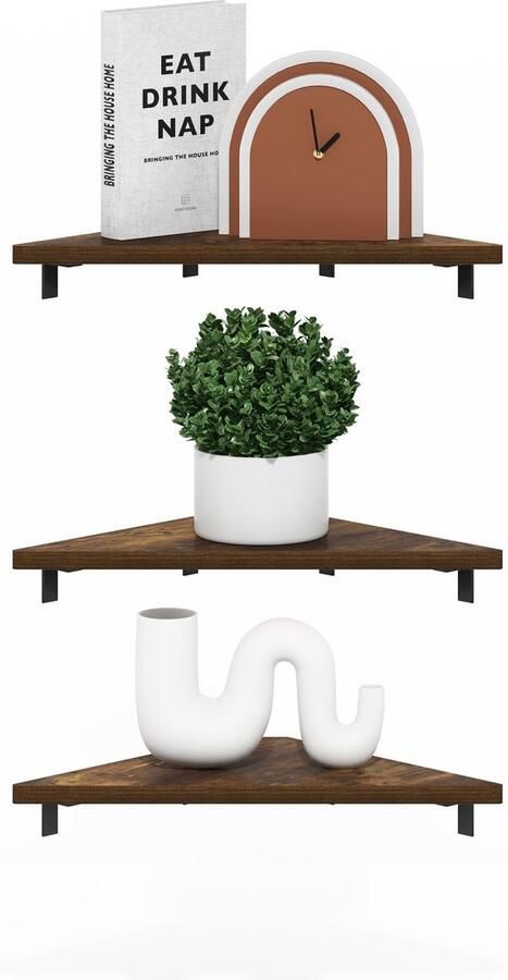 Furinno Rossi Driehoekige Zwevende Planken Wandplank voor Display Amber Pine Set van 3