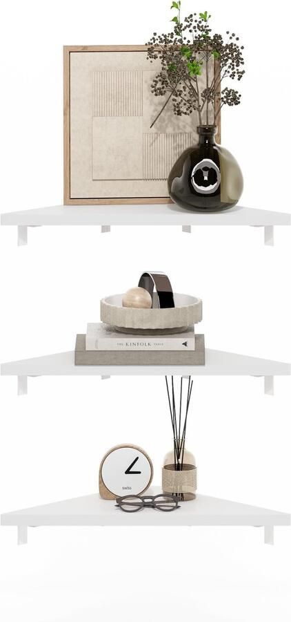 Furinno Rossi Driehoekige Zwevende Planken Wandplank voor Display Wit Set van 3