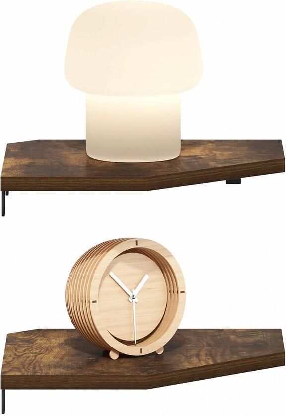 Furinno Rossi Hexagon zwevende planken wandplank voor display amberkleurig grenen set van 2