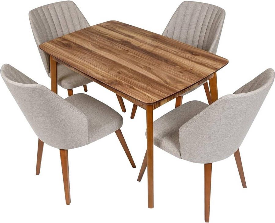 Furni24 5-delige eettafelset rechthoekige eettafel keukentafel met 4 stoelen Walnootkleur