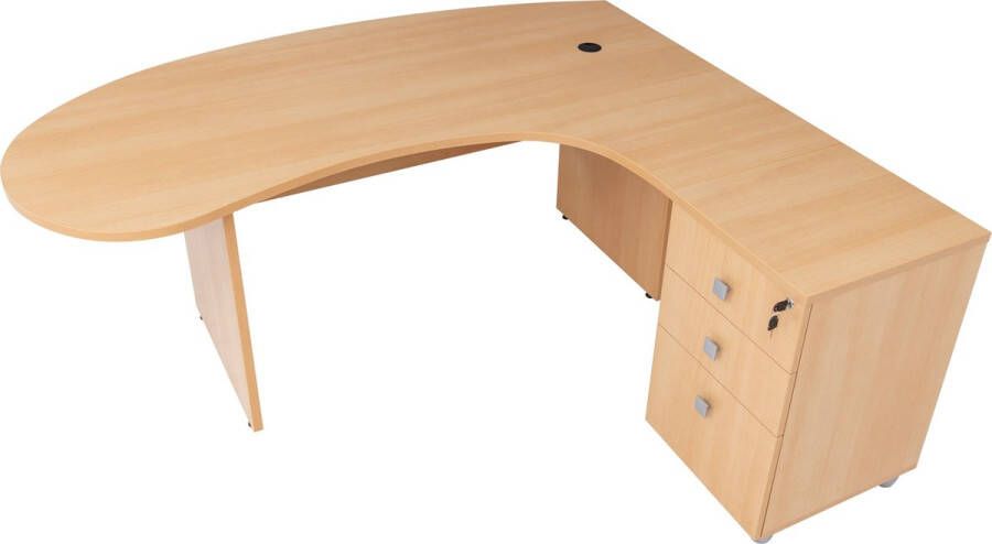 Furni24 Angle Desk Gela houten voet beukendecor 180 cm x 120 cm x 74 cm inclusief zijcontainer recht naar rechts