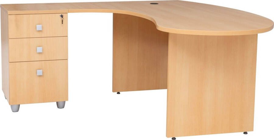 Furni24 Angle Desk Gela houten voet beukendecor 180 cm x 120 cm x 74 cm inclusief zijcontainer schuift aan de linkerkant - Foto 2