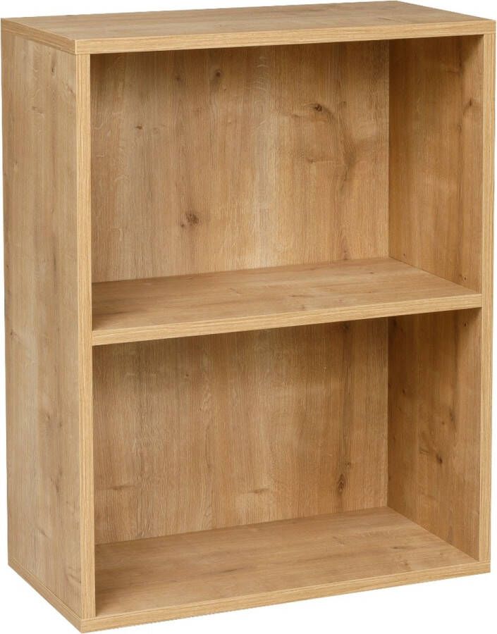 Furni24 Brede boekenkast met 2 compartimenten saffier eiken decor 60x31x77 cm - Foto 2