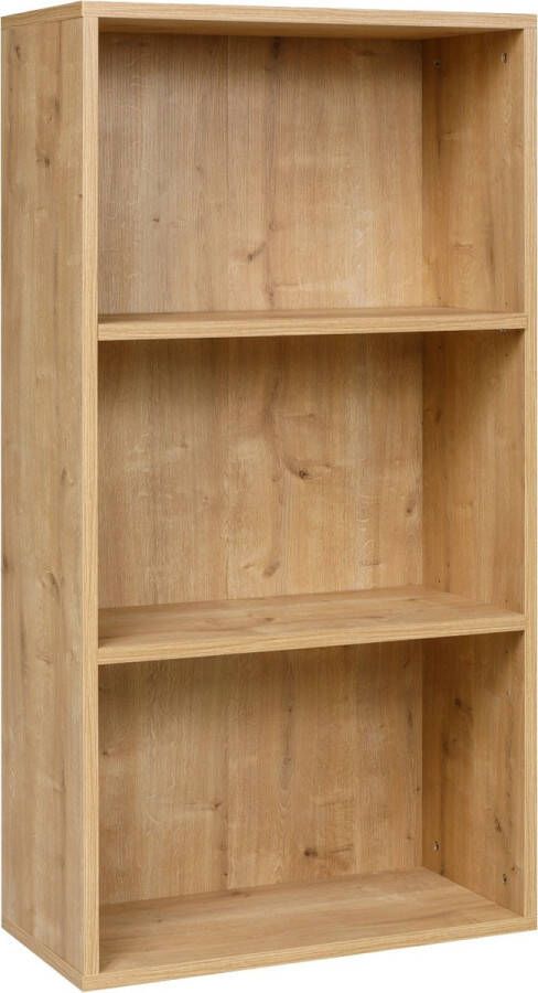 Furni24 Brede boekenkast met 3 vakken decor saffier eiken 60x31x115 cm