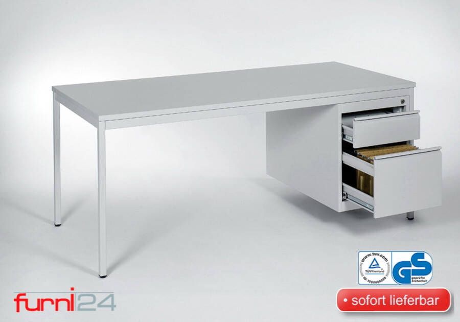 Furni24 Bureau computertafel werktafel tafel incl. onderbak 2 laden 140 cm x 80 cm x 75 cm grijs RAL 7035