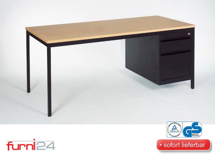 Furni24 Bureau computertafel werktafel tafel incl. onderbak met 2 laden 140 cm x 80 cm x 75 cm zwart RAL 9005 beuken decor
