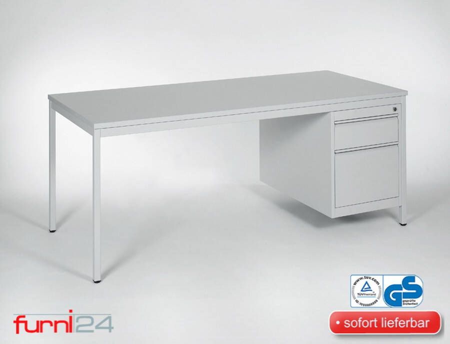 Furni24 Bureau computertafel werktafel tafel incl. onderbak met 2 laden 180 cm x 80 cm x 75 cm grijs RAL 7035
