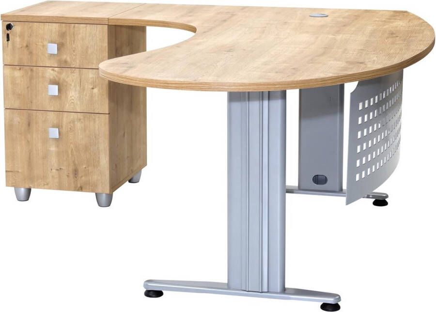 Furni24 bureau Gela directiebureau hoekbureau hoektafel PC tafel moderne kantoortafel computertafel met groot werkblad saffier eiken decor hoek links incl. zijblok met laden - Foto 2