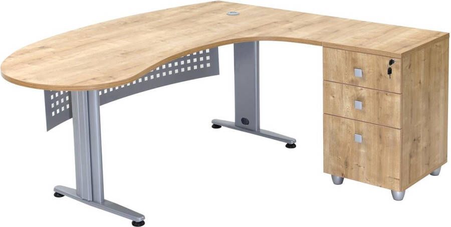 Furni24 hoekbureau Gela directiebureau hoektafel PC-tafel moderne kantoortafel computertafel met groot werkblad saffier eiken decor hoek rechts incl. zijbak met laden - Foto 2