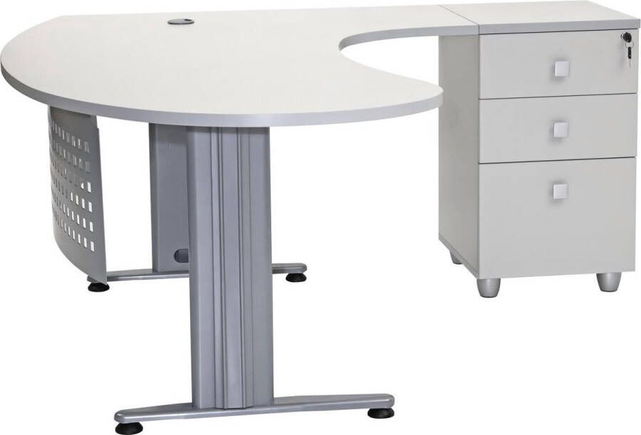 Furni24 Bureau Gela Directiebureau Hoektafel PC-tafel Moderne kantoortafel Computerbureau met groot werkblad Grey Decor hoek is rechts Inclusief zijcontainer met lades