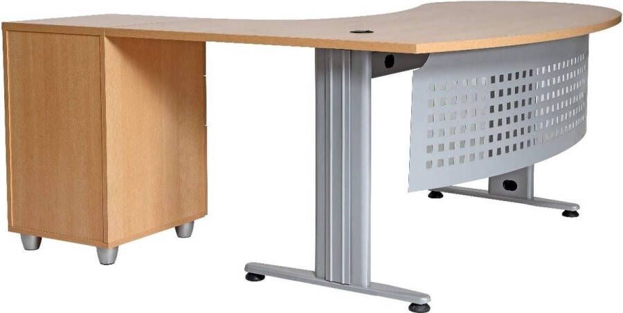Furni24 bureau Gela directiebureau hoektafel PC-tafel moderne kantoortafel computertafel met groot werkblad beukendecor hoek rechts incl. zijcontainer met laden