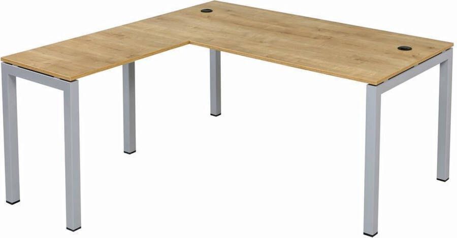 Furni24 Hoekbureau Tetra Homeoffice 180 cm inclusief verlengstuk rechts of links te monteren saffier eiken decor zilver RAL 9006 - Foto 2