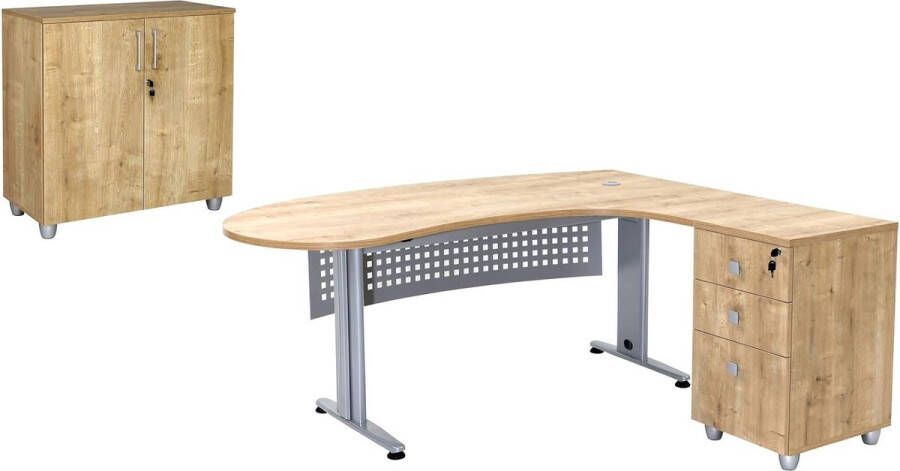 Furni24 Bureauset 2 GELA eiken decor bureau met hoek bestaande uit: freeform bureau incl. zijbak met 3 laden archiefkast eiken decor met 2 deuren en 1 plank - Foto 2