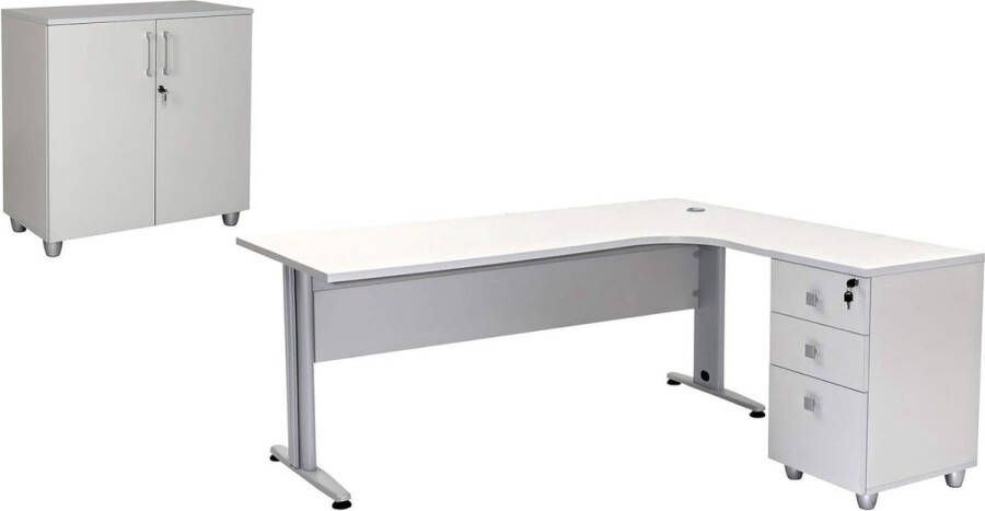 Furni24 Bureauset Dona grijs decor bestaande uit: bureau inclusief container met 3 laden hoek is rechts archiefkast grijs decor met 2 deuren en 1 plank - Foto 2