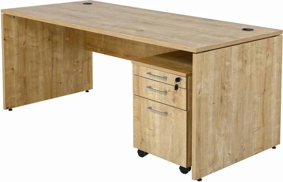 Furni24 Bureauset Nuvi saffier eiken decor bestaande uit: bureau 160 cm rolcontainer 3 laden & archiefkast Open aan de bovenzijde en deuren aan de onderzijde 190 cm hoog - Foto 2