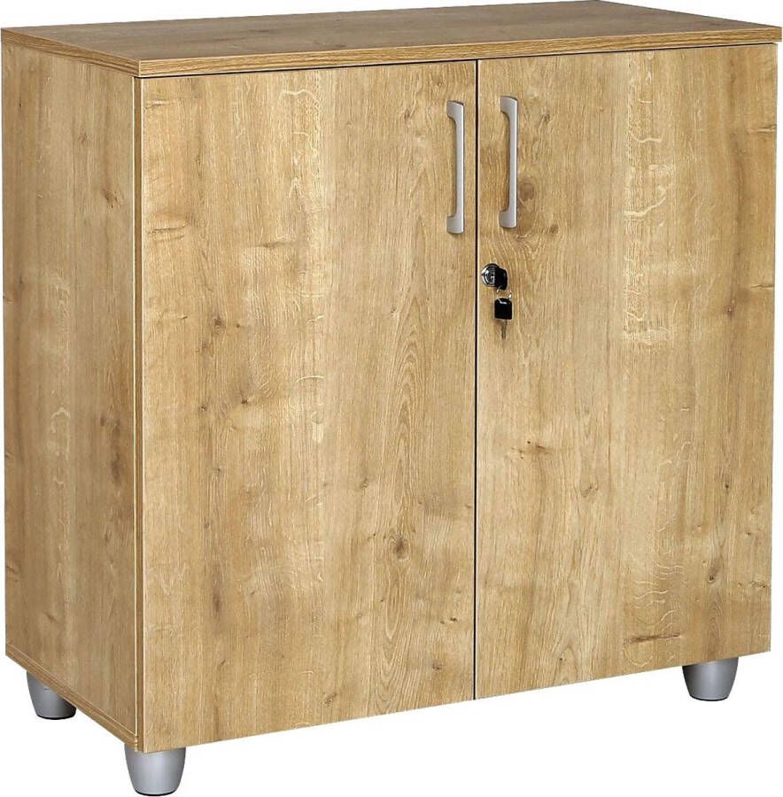 Furni24 Bureauset Nuvi saffier eiken decor bestaande uit: bureau 160 cm rolcontainer 3 laden & archiefkast met deuren verstelbare plank 80 cm hoog