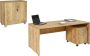 Furni24 Bureauset Nuvi saffier eiken decor bestaande uit: bureau 160 cm rolcontainer 3 laden & archiefkast met deuren verstelbare plank 80 cm hoog - Thumbnail 1