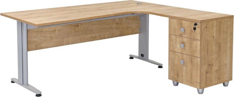 Furni24 Dona hoekbureau decor saffier eiken 180 cm x 120 cm x 74 cm inclusief zijbak hoek is rechts