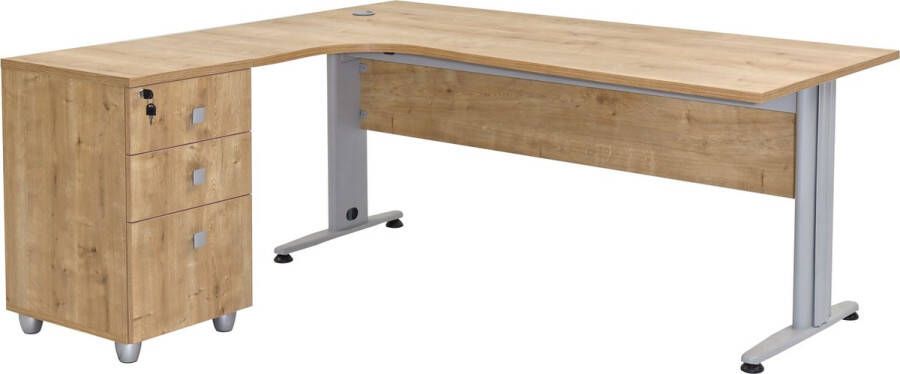 Furni24 Dona hoekig bureau decor saffier eiken 180 cm x 120 cm x 74 cm inclusief zijbak schuin links