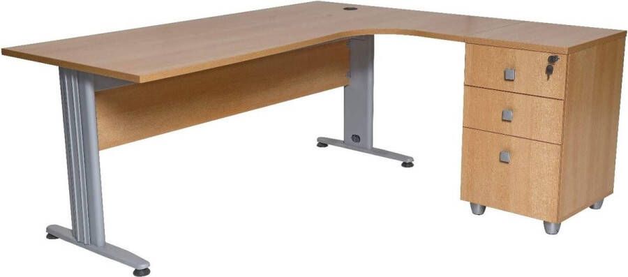 Furni24 Winkelschreibtisch Dona Buche Dekor 180 cm x 120 cm x 74 cm inkl. Beistellcontainer rechts gewinkelt - Foto 2