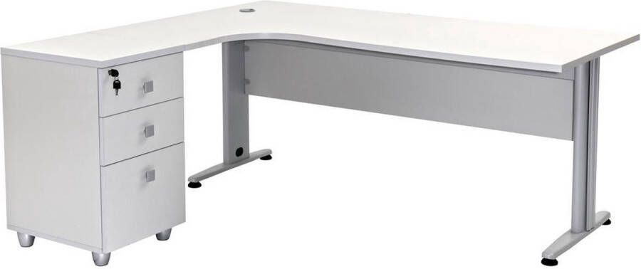 Furni24 Dona hoekbureau met ladekast grijs decor 180 cm x 120 cm x 74 cm inclusief ladekast hoek naar links