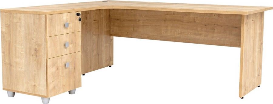 Furni24 Dona hoekbureau homeoffice met ladekast bureau met houten onderstel decor saffier eiken 180 cm x 120 cm x 74 cm hoek naar links - Foto 2