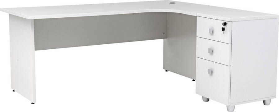 Furni24 Dona hoekbureau homeoffice met ladekast bureau met houten onderstel grijs decor 180 cm x 120 cm x 74 cm hoek naar links - Foto 2