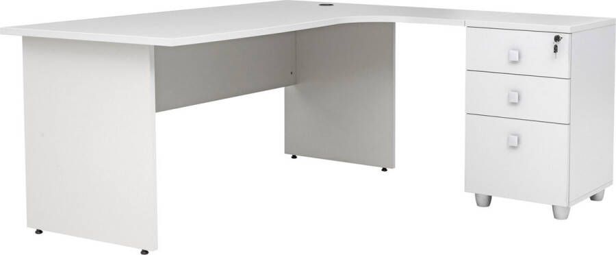 Furni24 Dona hoekbureau met ladekast houten onderstel bureau in grijs decor 180 cm x 120 cm x 74 cm inclusief ladeblok hoek naar rechts - Foto 2