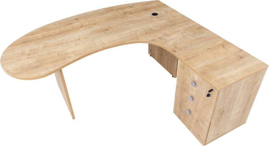 Furni24 Hoekbureau Gela houten onderstel decor saffier eiken 180 x120 x74 cm inclusief zijbak schuin naar rechts