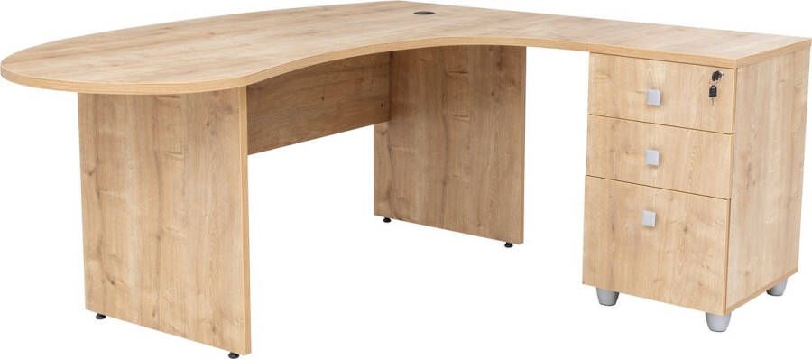 Furni24 Winkelschreibtisch Gela Holzfuss Saphir Eiche Dekor 180 x120 x74 cm inkl. Beistellcontainer rechts gewinkelt - Foto 2