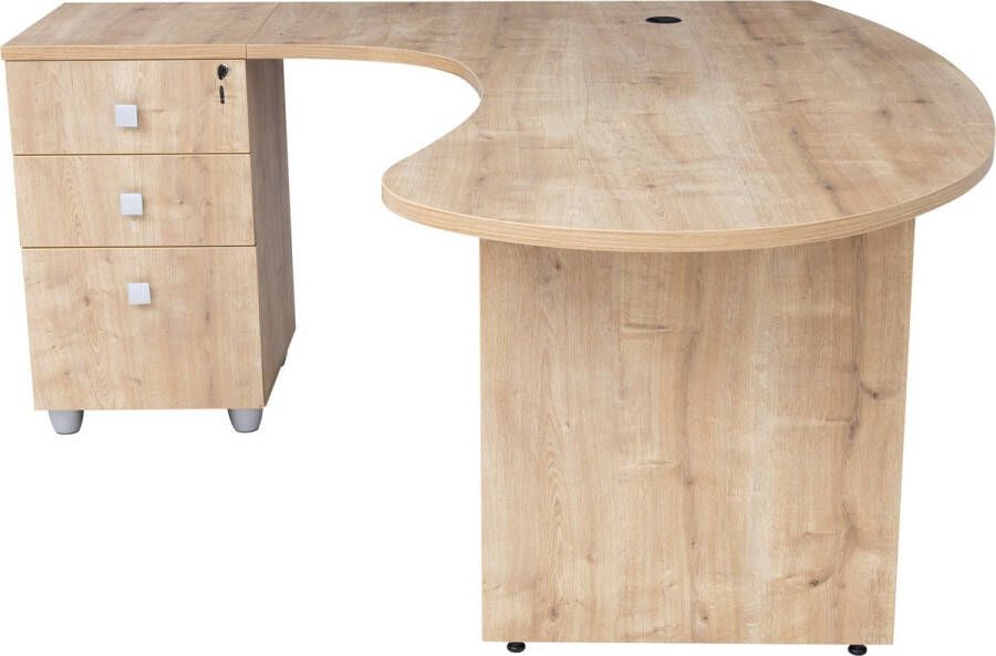 Furni24 Hoekbureau Gela bureau met houten onderstel decor saffier eiken 180x120 x74 cm inclusief ladekast hoek naar links - Foto 2