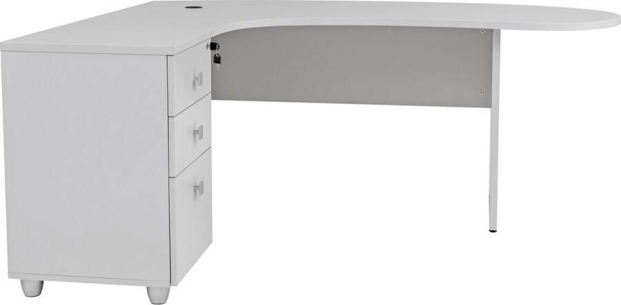 Furni24 Winkelschreibtisch Gela Holzfuss grau Dekor 180 cm x 120 cm x 74 cm inkl. Beistellcontainer links gewinkelt