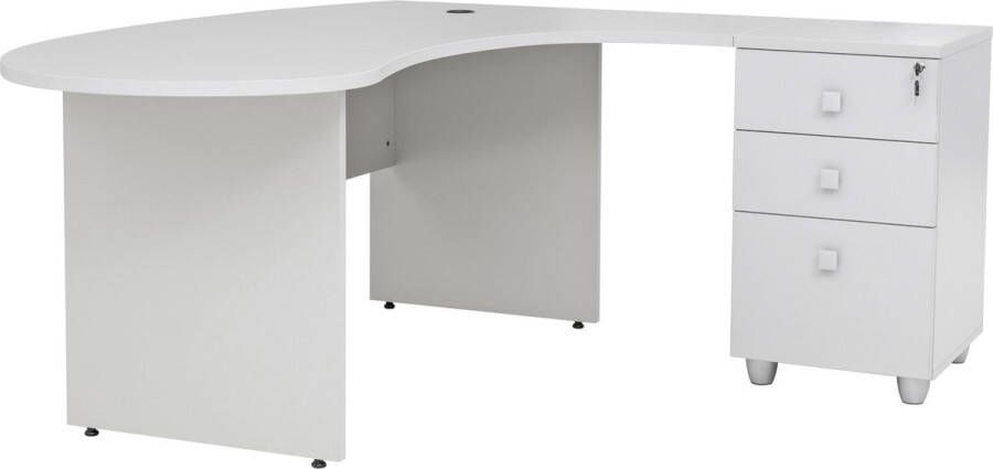 Furni24 Winkelschreibtisch Gela Holzfuss grau Dekor 180 cm x 120 cm x 74 cm inkl. Beistellcontainer rechts gewinkelt - Foto 2