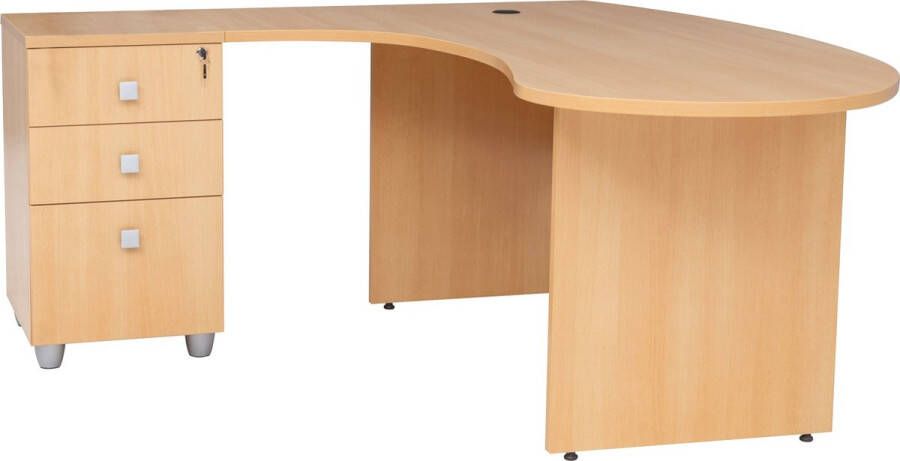 Furni24 Angle Desk Gela houten voet beukendecor 180 cm x 120 cm x 74 cm inclusief zijcontainer schuift aan de linkerkant