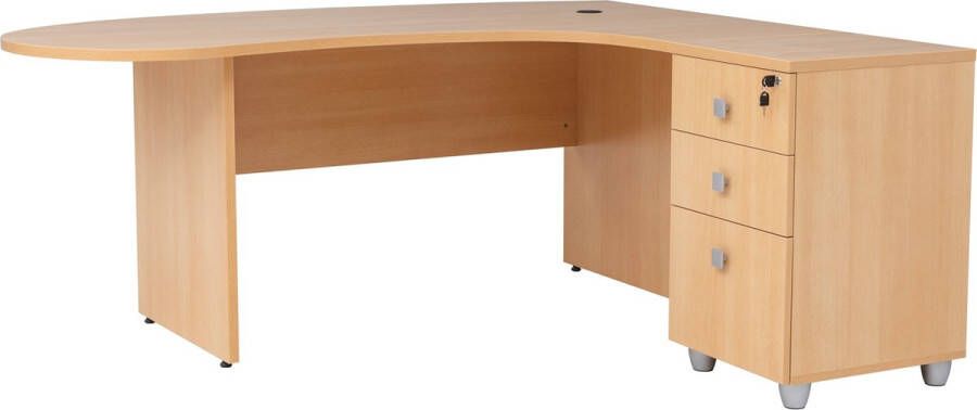 Furni24 Hoekbureau met ladeblok Gela houten poten beukendecor bureau 180 cm x 120 cm x 74 cm inclusief ladekast hoek naar rechts