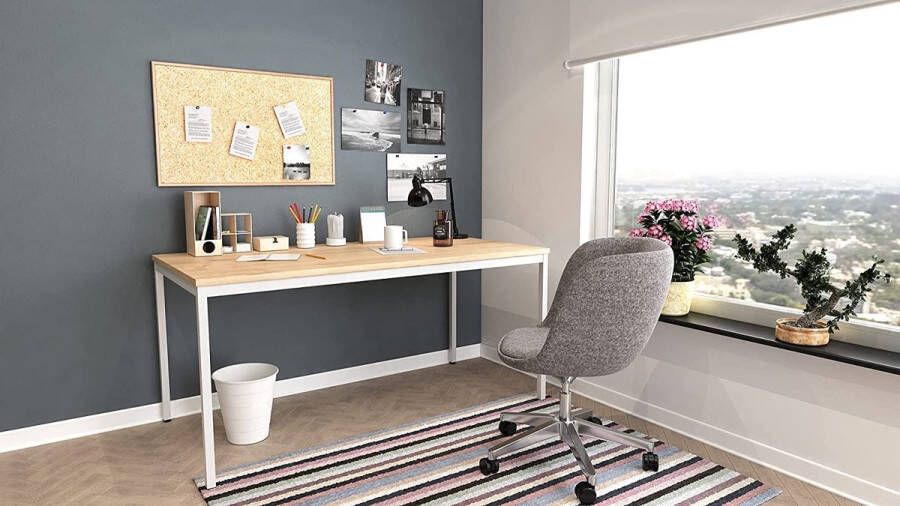 Furni24 Multifunctionele tafel 200 x 100 cm Computertafel Werktafel Bureau Eettafel in saffier eiken decor grijs