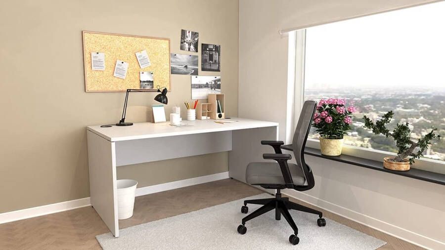 Furni24 Nuvi bureau 180 cm x 80 cm x 75 cm grijs decor bureautafel inclusief kabelgoot en monitorstandaard
