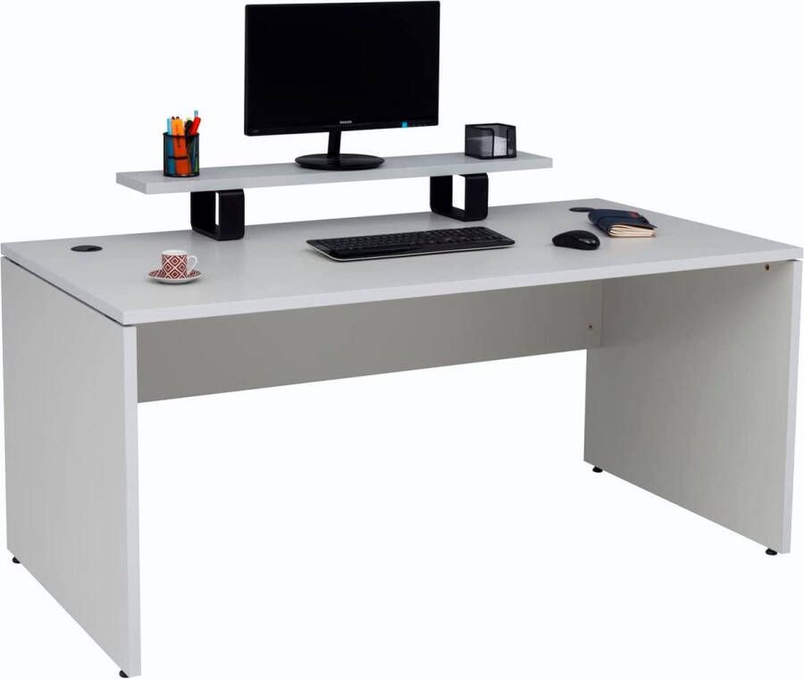 Furni24 Nuvi bureau 180 cm x 80 cm x 75 cm grijs decor bureautafel inclusief monitorstandaard
