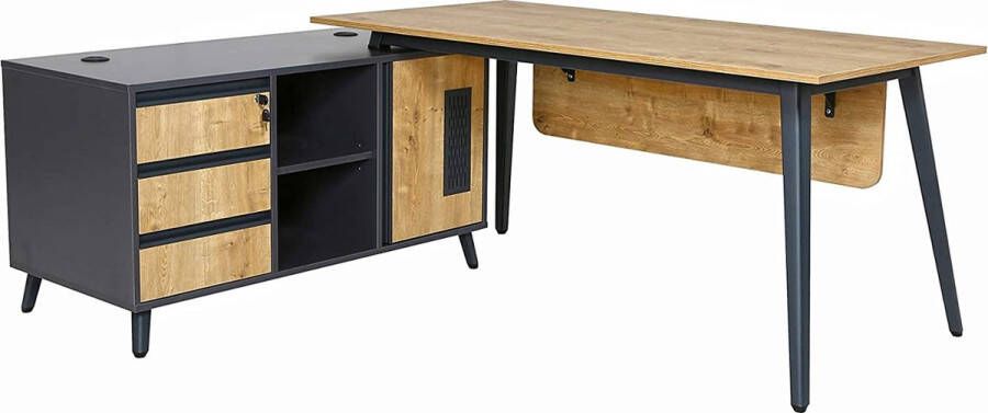 Furni24 bureau Shift bureautafel met draaibaar werkblad homeoffice hoekbureau 180 cm inclusief verlengstuk rechts of links te monteren decor saffier eiken antraciet - Foto 2