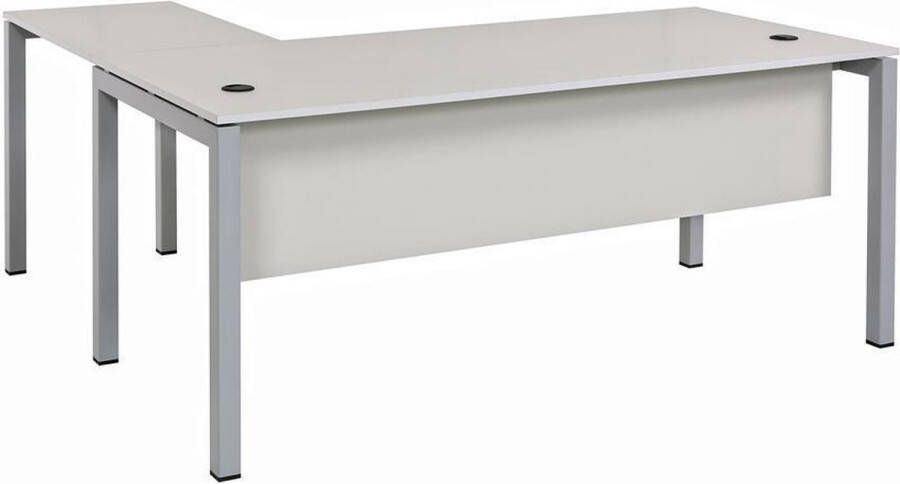 Furni24 Tetra bureau 160 cm inclusief verlengstuk rechts of links te monteren decor grijs zilver RAL 9006 incl. kabelgoot