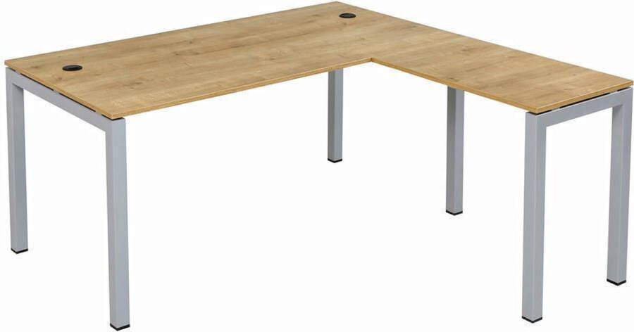 Furni24 Tetra bureau 160 cm inclusief verlengstuk rechts of links te monteren saffier eiken decor zilver RAL 9006 incl. kabelgoot